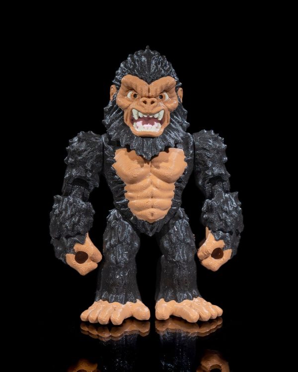 Articulated Ape King – Custom – 3D Printed – Figure in black fur with muscular build, bared teeth, and articulated joints.